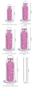 Detailed size guide for double-walled stainless steel coffee cups from 350ml up to 1000ml