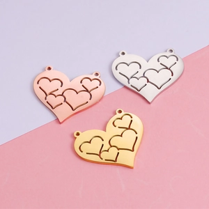 Heart Charms Pendants 304 Stainless Steel Hollow Out Mirror Polished Double Hole For DIY Jewelry Making Necklace