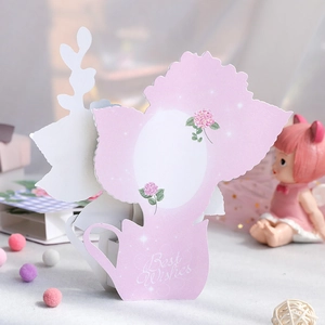 3D pink hydrangea flower teacup pop-up card with Best Wishes text for Mother's Day