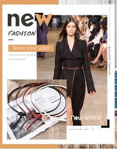 Collage of slim knot waist belts for women in multiple colors shown on runway and flat lay