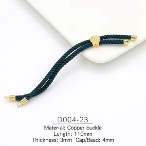 Detail view of 3mm green woven cord bracelet with 18k gold-plated adjustable slider buckle