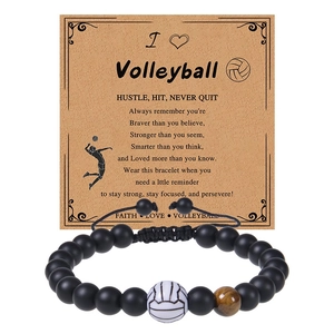 Volleyball Beaded Bracelet Natural Tiger Eye And Matte Stone Motivational Sports Jewelry For Men Boys Team Gifts
