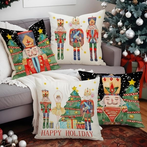 Set of four Christmas linen pillow covers with nutcracker and ballet dancer prints
