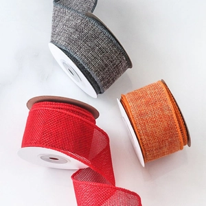 Red orange and grey faux burlap ribbons with 4cm wire edge for Christmas DIY bows