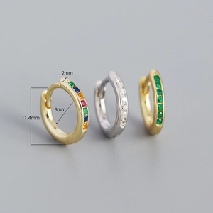 S925 silver geometric hoop earrings with crystals in 8mm inner diameter size