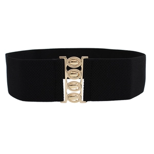Ceinture élastique noire pour femme avec boucle de verrouillage dorée élégante