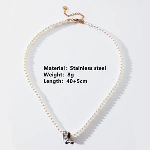 18k gold-plated stainless steel pearl necklace with diamond pendant and size parameters
