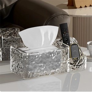 Multifunctional Glacier Pattern Tissue Box PET Plastic Desktop Storage Holder Remote Control Phone Transparent Luxury