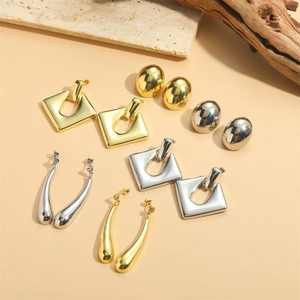 Minimalist Polished Copper Gold Plated Rhombus Oval Waterdrop Earrings For Women Geometric Drop Stud Earrings Fashion Jewelry
