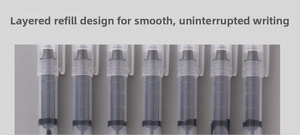 Macro detail of high-capacity liquid ink pens showing multilayer internal core design
