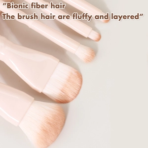 Detail of soft bionic fiber makeup brush bristles with fluffy layered texture