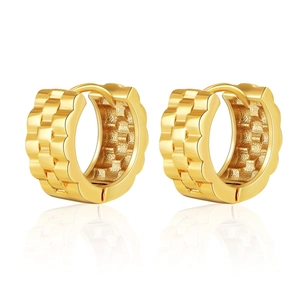 Polished 18K gold-plated huggie hoop earrings with unique wavy embossed texture