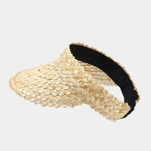 Women's straw visor hat with breathable open top design and classic woven texture