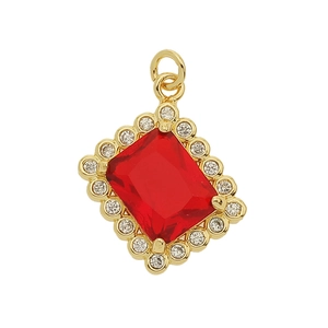 Copper micro-pave zircon pendant with red rectangular stone for DIY jewelry