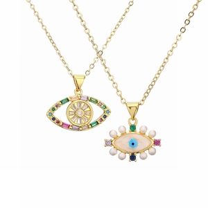 Collier Pendentif Mauvais Œil Cuivre Zircone Cubique Colorée Imitation Künstliche Perle Bijoux Accessoires Mode Femme