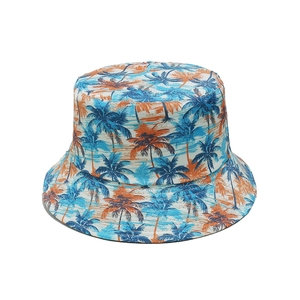 Tropical coconut tree bucket hat for summer beach vacations with palm tree patterns