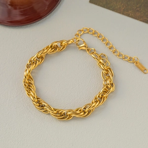 Gold stainless steel double layer keel chain bracelet with adjustable lobster clasp