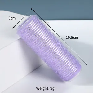 Purple self-grip hair roller detail showing dimensions 3cm diameter and 10.5cm length