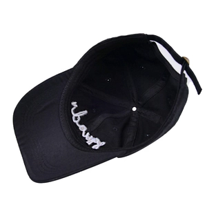 Black cotton baseball cap with white Bride Squad embroidery and adjustable strap
