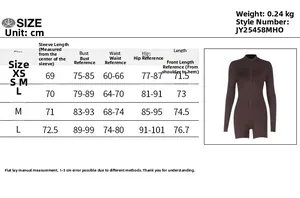 Size chart showing XS to L measurements for the long sleeve hollow back sexy bodysuit