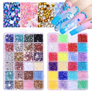 Macro-opname van fluorescerende harsstrass-steentjes met 24 rasters voor kleurrijke nail art