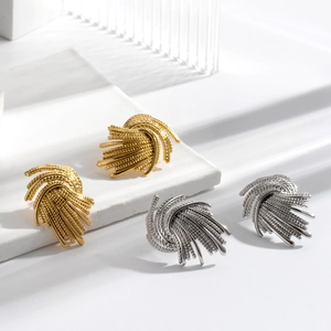 Wheat Ear Stud Earrings Titanium Steel With Stainless Steel Earring Post Radial Pattern Layered Metallic Texture For Women