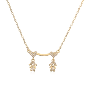 Gold plated girl pendant necklace with sparkling heart accents and delicate chain