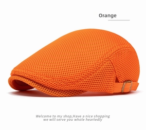 Detail of breathable orange mesh ivy cap with side adjustable metal buckle for summer