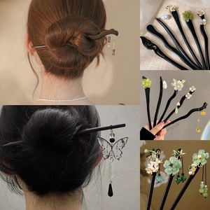 New Chinese Style Wood Alloy Hair Stick Vintage Flower Butterfly Tassel Hairpin Elegant Hanfu Hair Accessories For Women