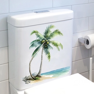 Waterproof beach ocean coconut tree self-adhesive toilet sticker decal on ceramic tank
