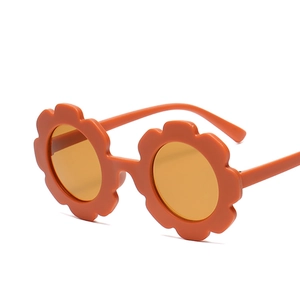 Fashionable flower shaped orange sunglasses for kids with high quality matte plastic frame