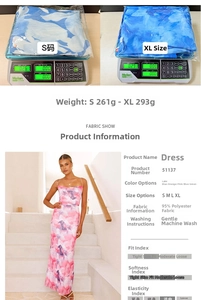 Détails du poids du tissu et de la composition en polyester de la robe longue imprimée