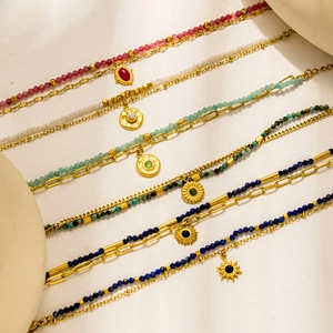Bohemian natural stone beaded bracelets in gold-plated stainless steel for women