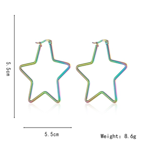 Iridiscent stainless steel star hoop earrings 5.5cm diameter with rainbow finish
