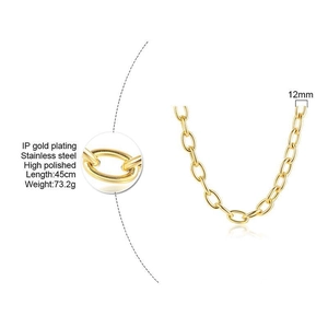 Detailed specs of 12mm wide 18k gold plated chunky stainless steel chain necklace