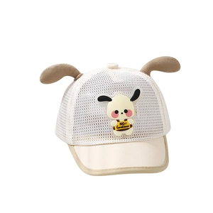 Breathable baby summer mesh baseball cap with cute puppy ears and cartoon patch