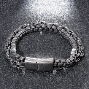 Retro Men Stainless Steel Bracelet Double Layer Box Braided Chain Industrial Punk Style Vintage Hip Hop Jewelry
