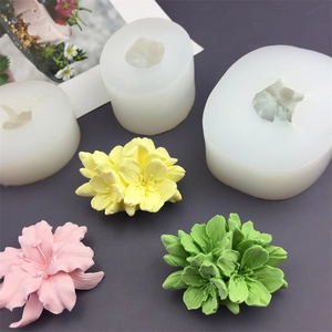 Silicone mold set for cherry blossom fondant cakes and DIY candles with floral samples