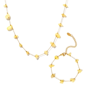 Ensemble collier et bracelet dorés de style français avec pierres jaunes naturelles
