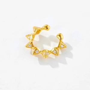 Minimalist 925 silver gold-plated ear cuff with triangle design and zircon stones