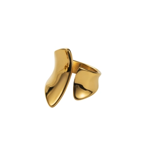 Modern minimalist gold 18K plated stainless steel ring with polished wavy sculpture design