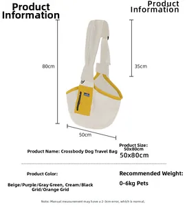 Tabella taglie con dimensioni 50x80cm per borsa da trasporto portatile per animali