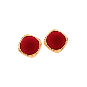 Vintage gold square earrings with dark red velvet flocking centers for women