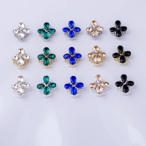 3D petal cross nail art charms with colorful drop rhinestones and alloy bases