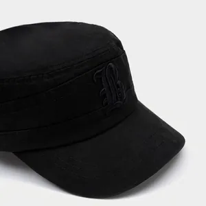Herren Baumwolle Flatcap Militärmütze mit Logo-Stickerei und breiter Krempe Sonnenschutz