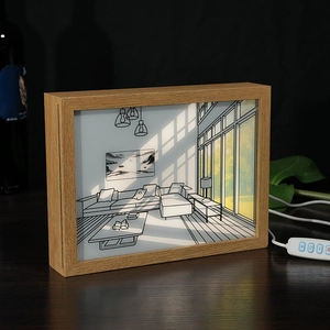 LED Light Painting Frame Wood Decorative Hollow Shadow Box For DIY Art Desktop Night Lamp Home Decor Modern Minimalist