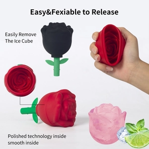 Flexible rose shaped silicone ice mold for whisky with easy release feature in red and black