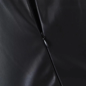Vestido ajustado de cuero sintético negro para mujer con cremallera de alta calidad