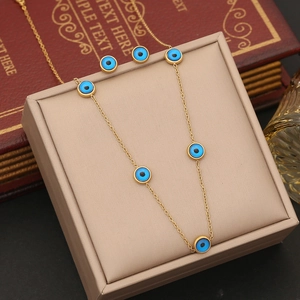 Evil Eye Necklace Earrings And Bracelet Jewelry Stainless Steel Gold Plated Blue Enameled Personality For Women