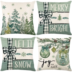 Christmas Holiday Printing Pillow Covers Decorative Cushion Cases Polyester Linen Texture Home Sofa Winter Decor